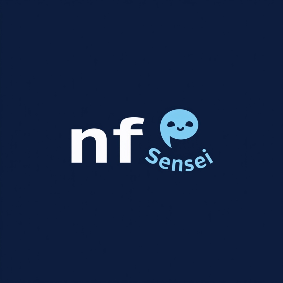 A soft round blob-shaped mascot with dot eyes next to a Sensei script wordmark