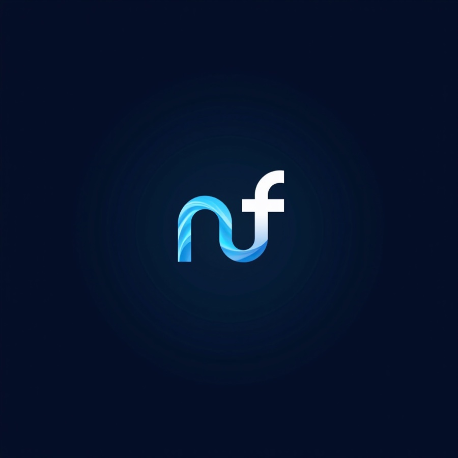 A lowercase nf monogram with the n rendered as a blue water wave