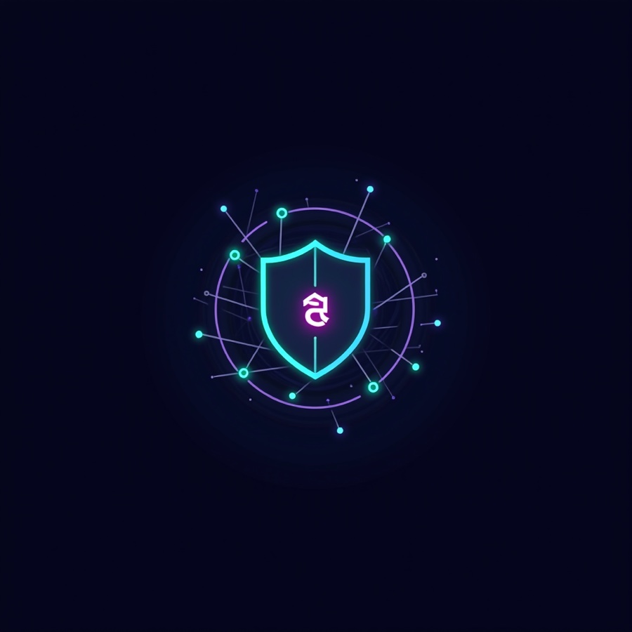 A neon cyan shield with a glowing magenta abstract glyph, named for the project's AI assistant Clyde