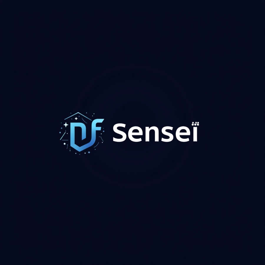 The word Sensei spelled out as a standalone wordmark next to an abstract badge
