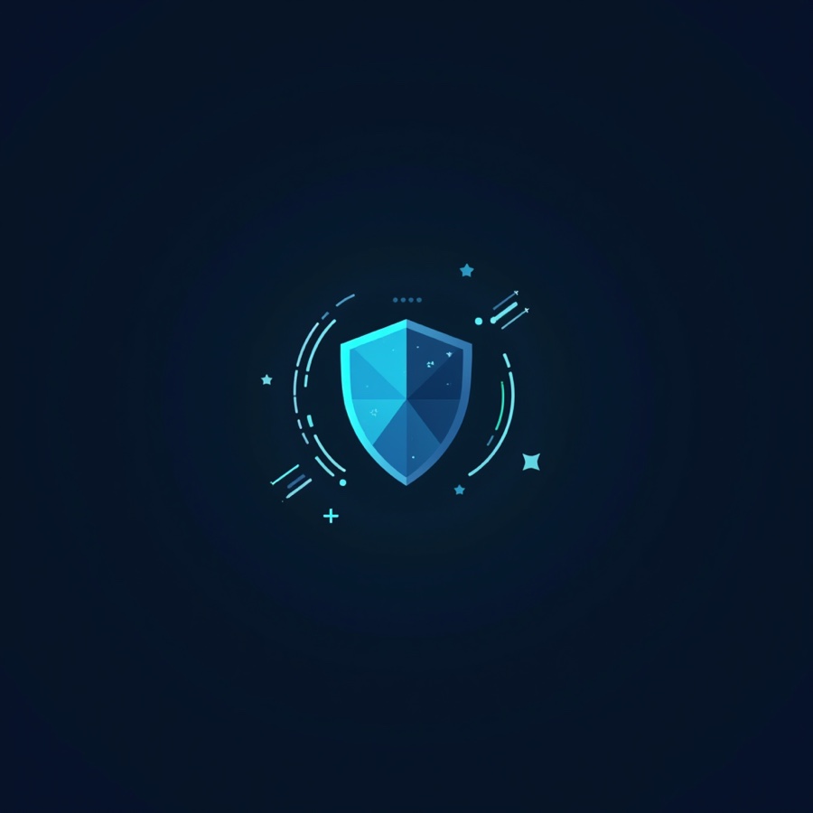 A faceted gem-like two-tone blue shield