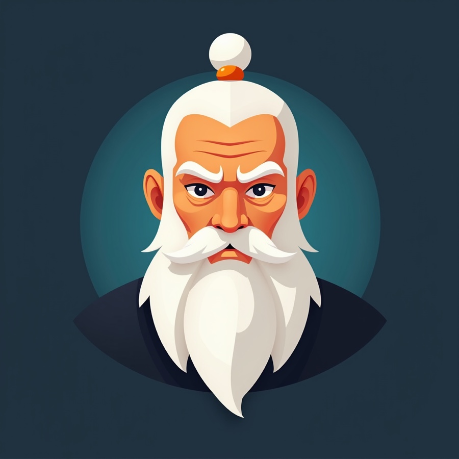 A large detailed rendering of the distilled sensei face icon with visible eye and beard detail