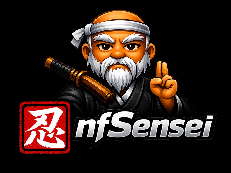 The isolated mascot stacked above the kanji and chrome wordmark, combining both same-day directions into one logo
